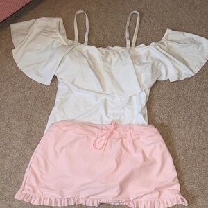 Ruffle Hem Swim skirt with white ruffle one piece